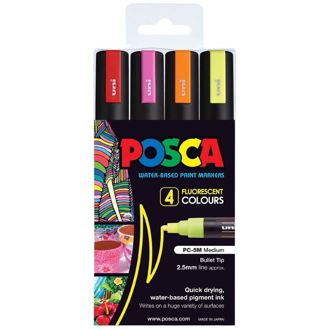 POSCA PC5M FLUORO COLOURS 4 PIECE ASSORTED SET