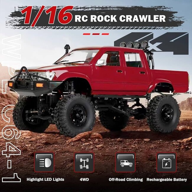 WPL 1/16 RC Hilux Truck (Off Road) [RED]