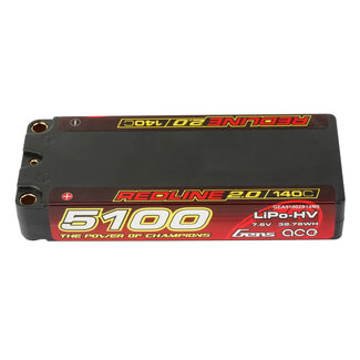 GENS ACE Gens Ace 2S Redline 2.0 5100mAh 140C 7.6V MID SIZE Hardcase Lipo Battery (5.0mm Bullet)