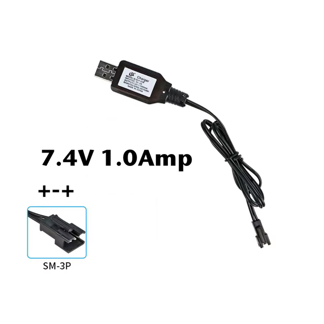 RACE 2S 7.4V 0.5A USB LIPO CHARGER  WITH 4 WIRE BLACK CONNECTOR