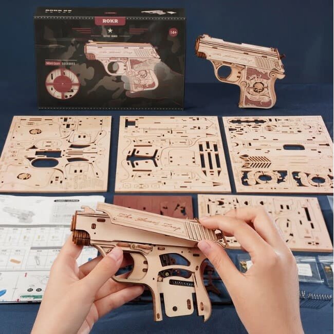 ROKR MINI GUN " RUBBER BAND "  WOODEN PUZZLE