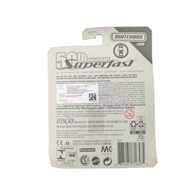 Matchbox 50th Anniversary Superfast No. 09 '80 Porsche 911 Turbo Car 1:64 Scale