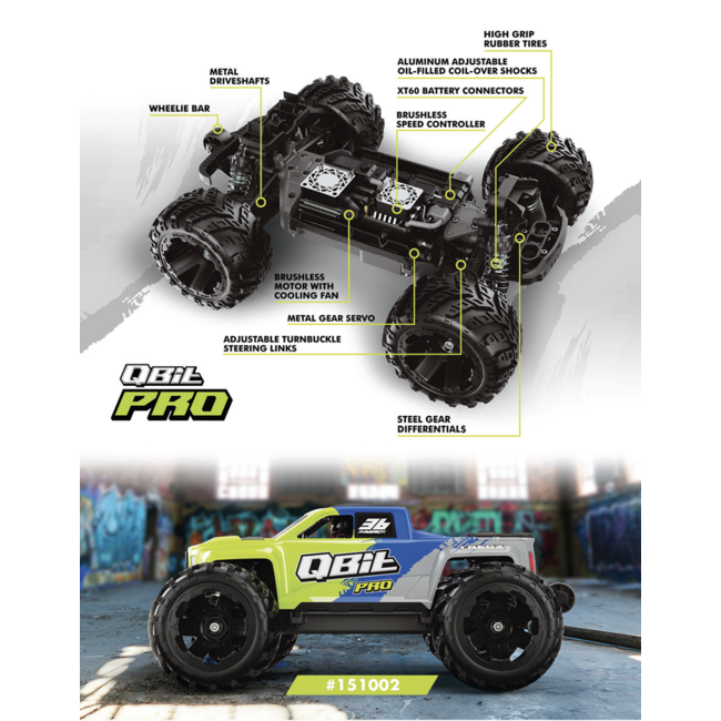 MAVERICK 1/16 QBIT MT PRO MONSTER TRUCK - FLUORO GREEN