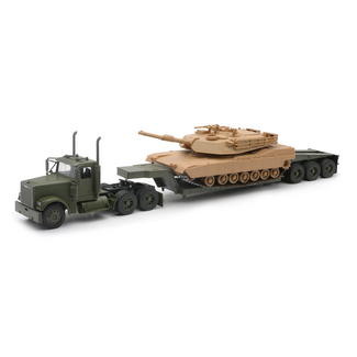 NEW RAY NEWRAY 1:32 FREIGHTLINER LOWBOY W/MA1 TANK MILITARY SET