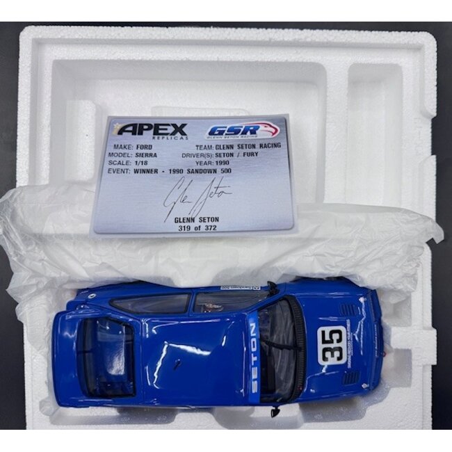 APEX 1:18  GSR FORD SIERRA RS500 #35 GLEN SEATON/FURY WINNER 19090 SANDOWN 500  "EX DECEASED ESTATE SOLD AS IS"