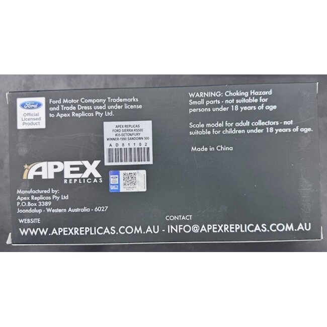 APEX 1:18  GSR FORD SIERRA RS500 #35 GLEN SEATON/FURY WINNER 19090 SANDOWN 500  "EX DECEASED ESTATE SOLD AS IS"