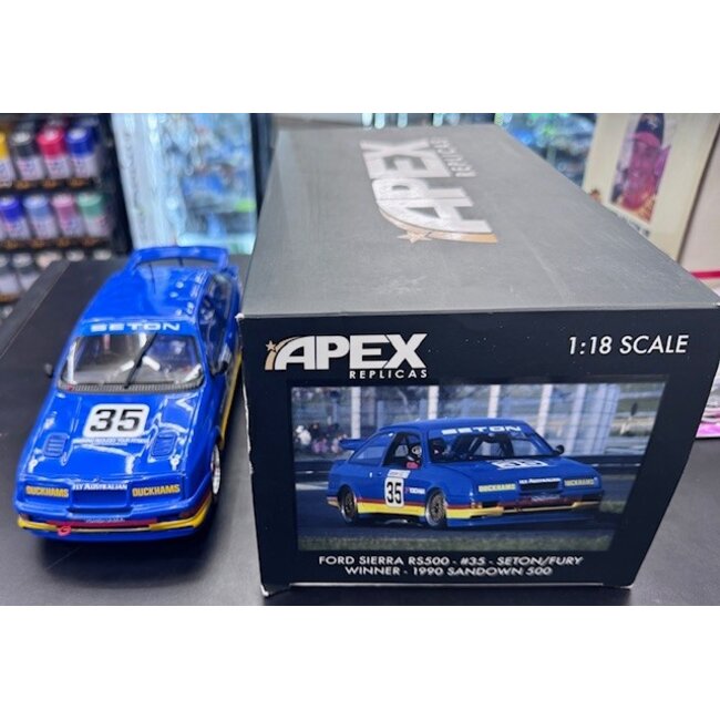 APEX 1:18  GSR FORD SIERRA RS500 #35 GLEN SEATON/FURY WINNER 19090 SANDOWN 500  "EX DECEASED ESTATE SOLD AS IS"
