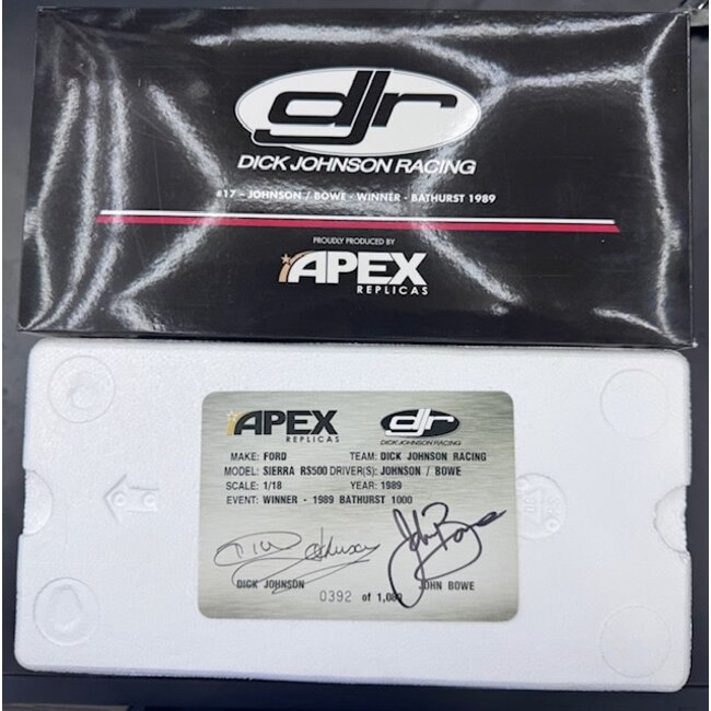 APEX 1:18 DJR FORD SIERRA #17 DICK JOHNSON/ JOHN BOWE WINNER 1989 BATHURST 1000 #392/1080  "EX DECEASED ESTATE SOLD AS IS"