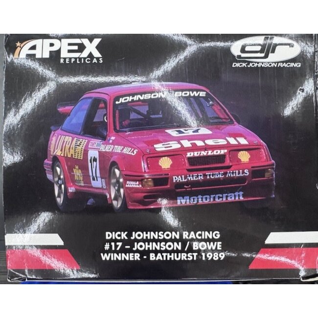 APEX 1:18 DJR FORD SIERRA #17 DICK JOHNSON/ JOHN BOWE WINNER 1989 BATHURST 1000 #392/1080  "EX DECEASED ESTATE SOLD AS IS"