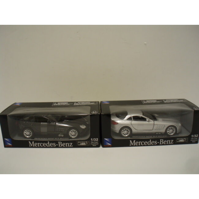 NEW RAY 1/32 D/C MERCEDES-BENZ SLR MCLAREN PULL BACK - 2 assorted cars sold as individuals