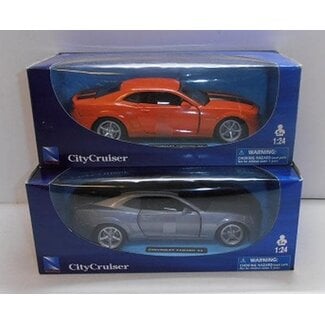 NEW RAY NEWRAY 1/24 CHEVROLET CAMARO SS OPEN HOOD- SILVERY GREY AND ORANGE COLOUR sold as individuals