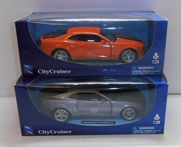 NEWRAY 1/24 CHEVROLET CAMARO SS OPEN HOOD- SILVERY GREY AND ORANGE ...