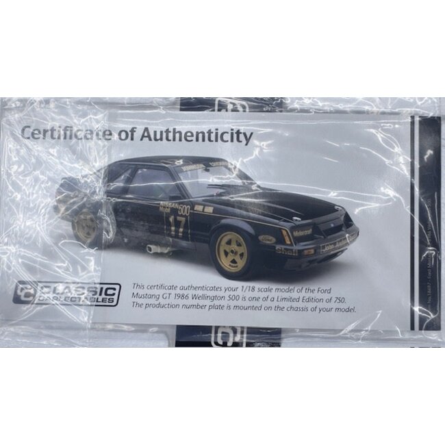 Classic Carlectables 1:18 1986 FORD MUSTANG GT WELLINGTON 500 750 PCE NON NUMBERED RUN