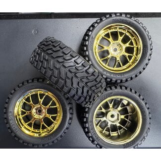 GREAT VIGOR NEEBK 1/10 OFF ROAD RALLY TYRE  & GOLD RIMS X 4 PCE