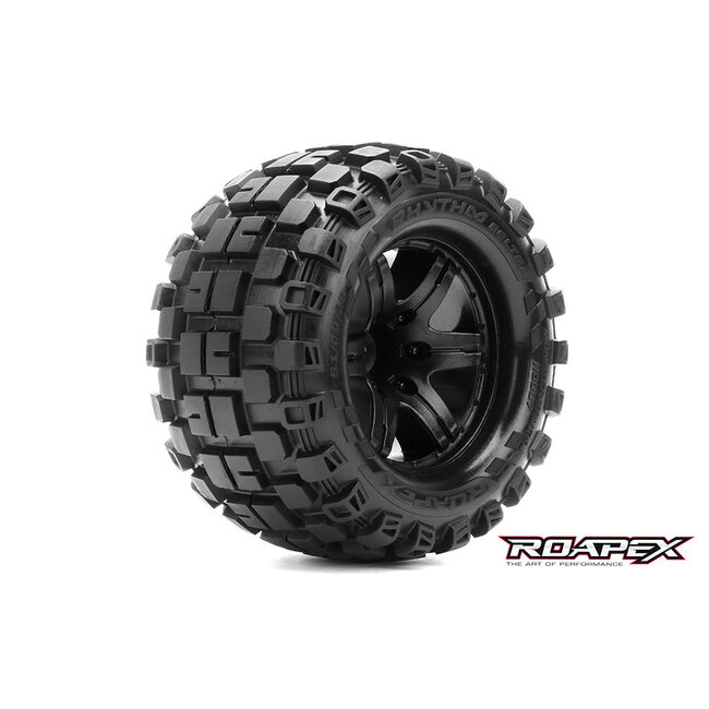 ROAPEX RHYTHM BELTED 1/10 MONSTER TRUCK TIRE BLACK WHEEL 0 OFFSET 12mm HEX MOUNTED