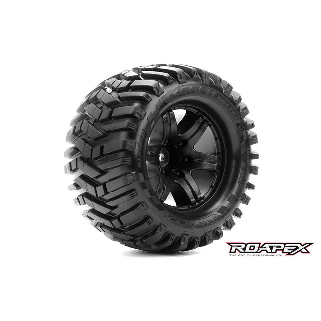 ROAPEX MORPH BELTED 1/10 MONSTER TRUCK TIRE BLACK WHEEL 0 OFFSET 12mm HEX MOUNTED