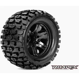 ROAPEX ROAPEX TRACKER 1/10 MONSTER TRUCK TIRE BLACK WHEEL WITH 1/2 OFFSET 12MM HEX MOUNTED