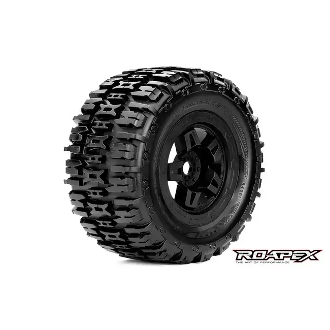 ROAPEX RENEGADE 1/8 MONSTER TRUCK TIRE BLACK WHEEL WITH 17MM HEX MOUNTED