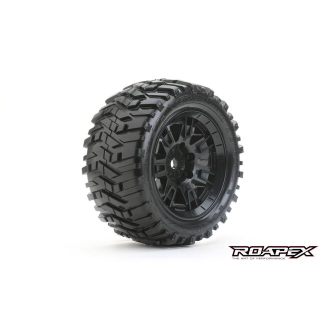 ROAPEX  MORPH BELTED ARRMA KRATON 8S MT TRUCK TIRE BLACK WHEEL WITH 24MM HEX MOUNTED