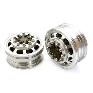 INTEGY Billet Machined Alloy T5 Front Wheel Set for Tamiya 1/14 Scale Tractor Trucks BLACK