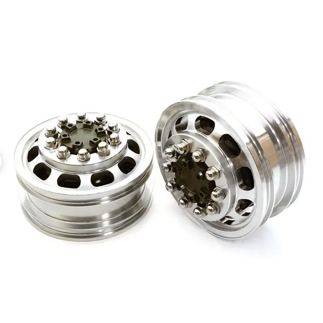 Billet Machined Alloy T5 Front Wheel Set for Tamiya 1/14 Scale Tractor Trucks BLACK