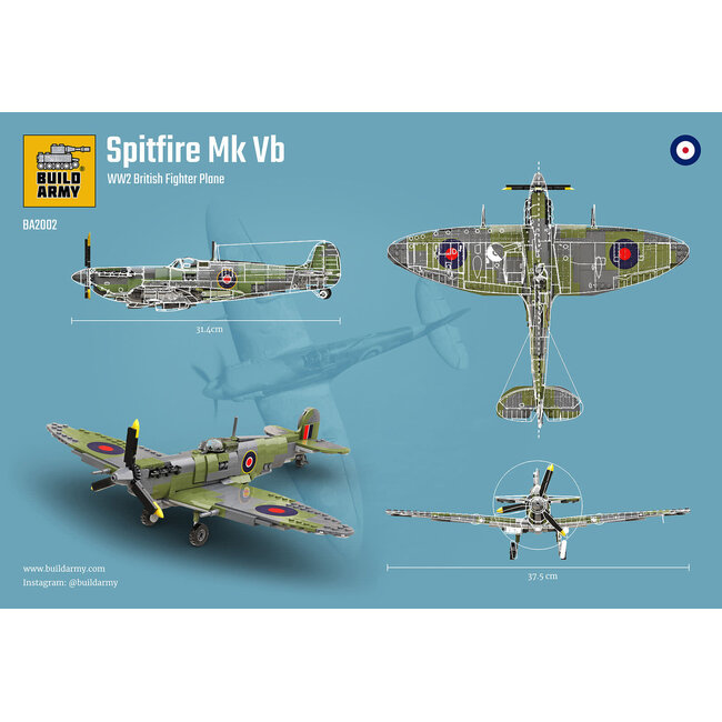 Build Army Supermarine Spitfire Mk.Vb WWII German British Fighter Jet Model Brick Kit