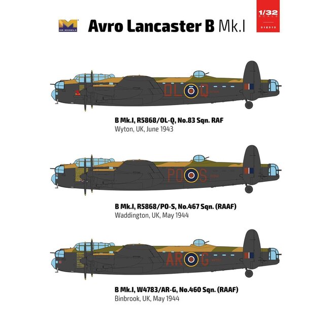 Hong Kong Models 1/32 Lancaster MK I/III *Aus Decals* Plastic Model Kit