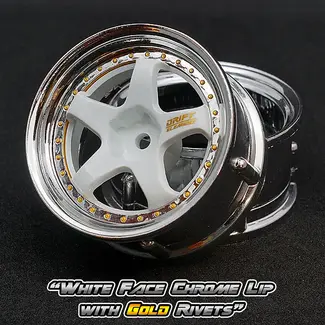 DS RACING DS Racing Drift Element Wheel - Adj. Offset (2) / White Face Chrome Lip w/ Gold Rivets 