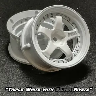 DS RACING DS Racing Drift Element Wheel - Adj. Offset (2) / Triple White with Silver Rivets 