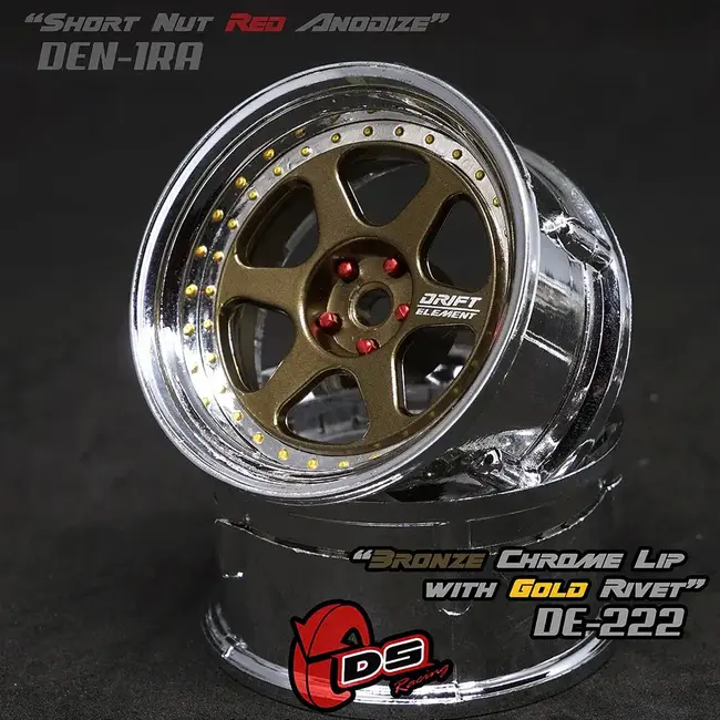 DS Racing Drift Element Wheel II - Adj. Offset (2) / Bronze Chrome Lip with Gold Rivets 