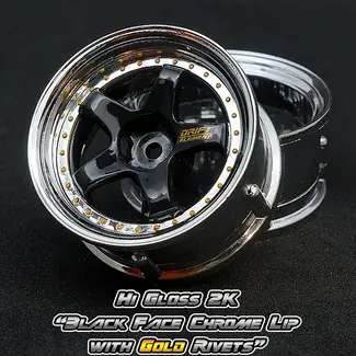 DS RACING DS Racing Drift Element Wheel - Adj. Offset (2) / Hi Gloss 2K Black Face Chrome Lip w/ Gold Rivets 