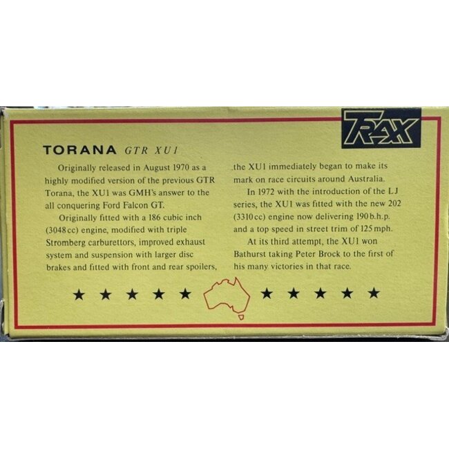 TRAX HOLDEN XU1 RED TORANA  1/43 DIE CAST MODEL  ( EX DECEASED ESTATE SOLD AS IS )