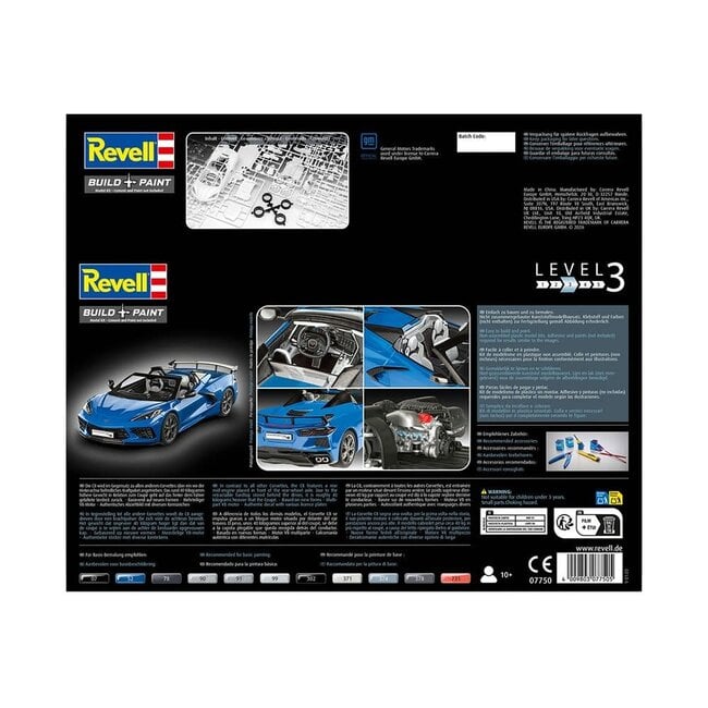 REVELL 2022 CORVETTE CABRIOLET 1:25 149 PARTS PLASTIC KIT