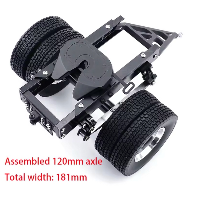 ACE 1/14 DOLLY DUAL AXLE 120mm WIDE ( 180MM TOTAL WIDTH )WITH ALLOY WHEELS & METAL FIXED TURNTABLE