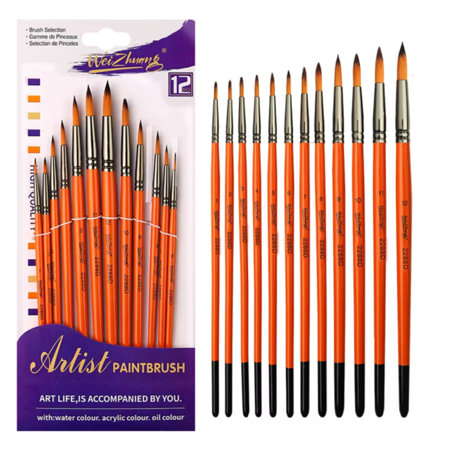 ACE WEIZHUANG NYLON HAIR PAINT BRUSH SET 12PCS
