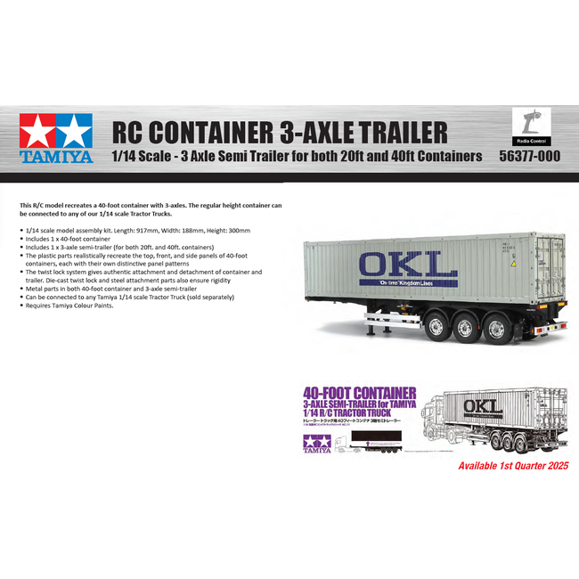 TAMIYA 40 FOOT  OKL CONTAINER SEMI TRAILER 1/14  T56377  ( DISCONTINUED )