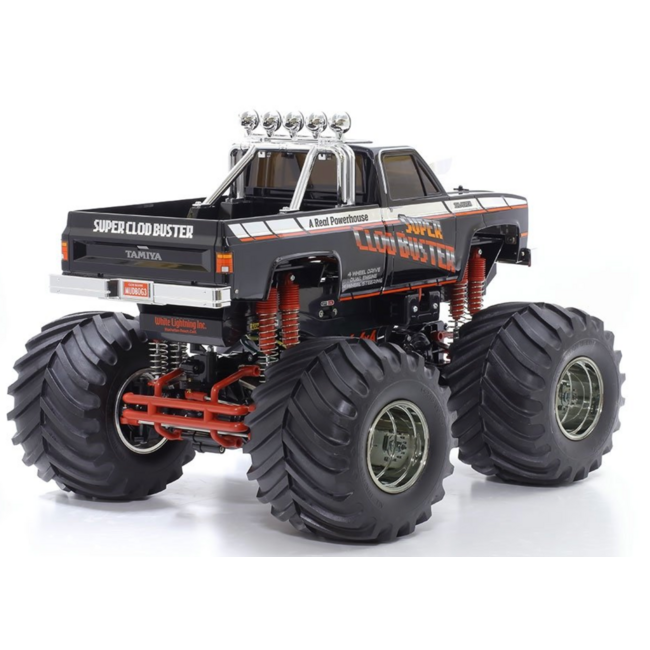 TAMIYA 1/10TH SCALE R/C 4 X 4 X 4 PICK UP TRUCK SUPER CLOD BUSTER BLACK EDITION KIT FORM REQUIRES 2CH RADIO BATTERIES AND CHARGER