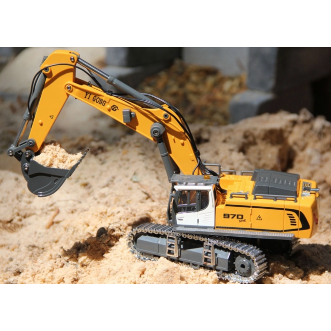 Yi Gong 1/50 970 R/C Screw Excavator (Soft Rubber Tracks + Black Metal Tracks)