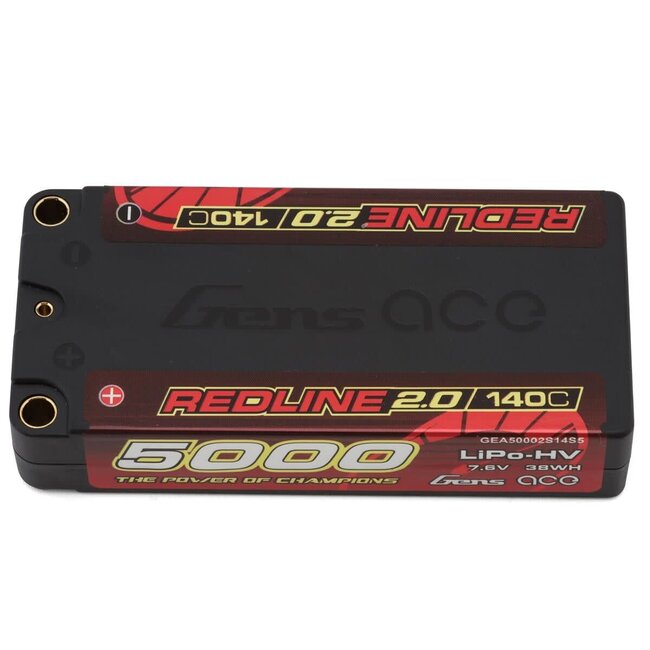 Gens Ace Redline 2.0 2S Shorty LiHV Battery 140C (7.6V/5000mAh) w/5mm Bullets