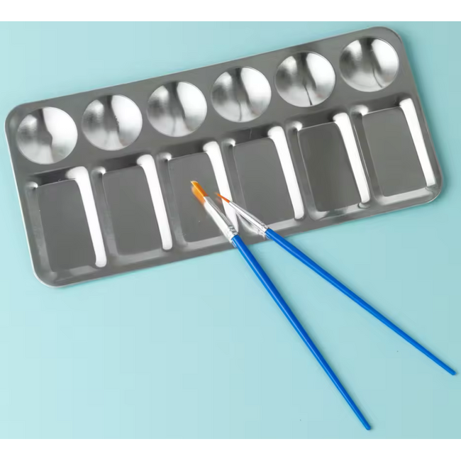 MOTARRO  Rectangle Paint Tray Metal Palettes + 2 BRUSHES