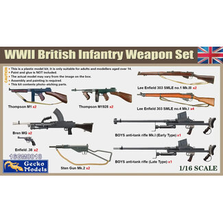 GECKO MODELS Gecko 1/16 WWII British Infantry Weapon & Accessories Set Plastic Model Kit
