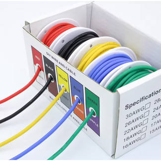 ACE IMPORTS ACE 18 AWG SILICONE WIRE RED BLACK YELLOW GLUE & GREEN 4mt EACH colour ( 20mt Total )