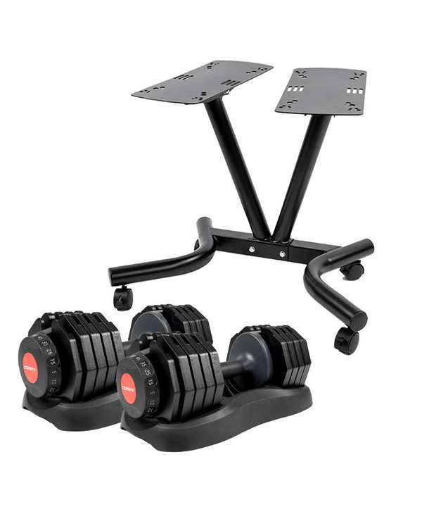 CoreFX The Strength Set: 50lb Adjustable Dumbbells with Stand