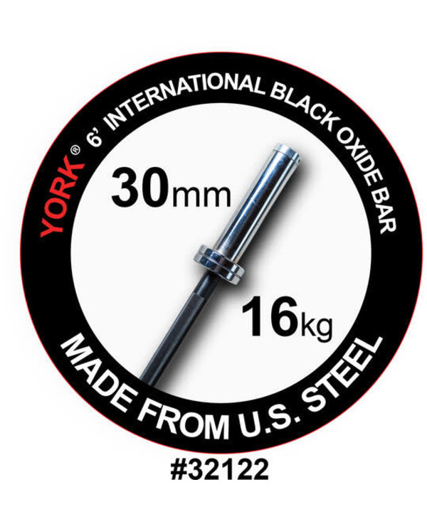 York Barbell York International Black Oxide Bar - 6ft (30mm)