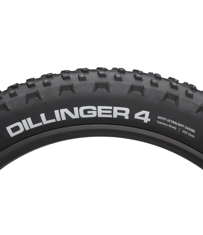45NRTH 45NRTH Dillinger 4 Tire - 27.5 x 4, Tubeless, Folding, Black, 120tpi, 252 Concave Carbide Aluminum Studs