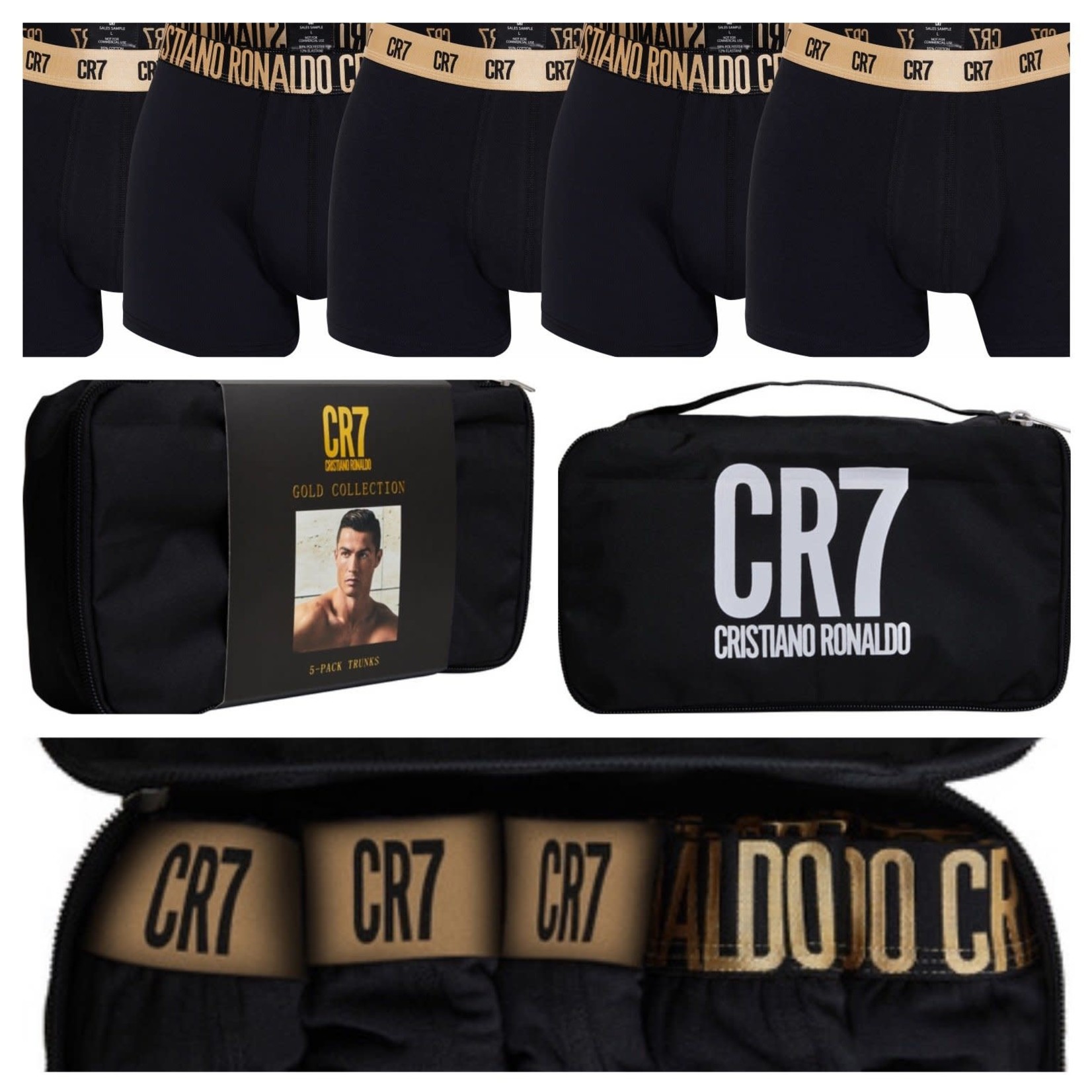 CR7 Boxer Underwear Travel Pack 5-Pack - Black/Gold Adult