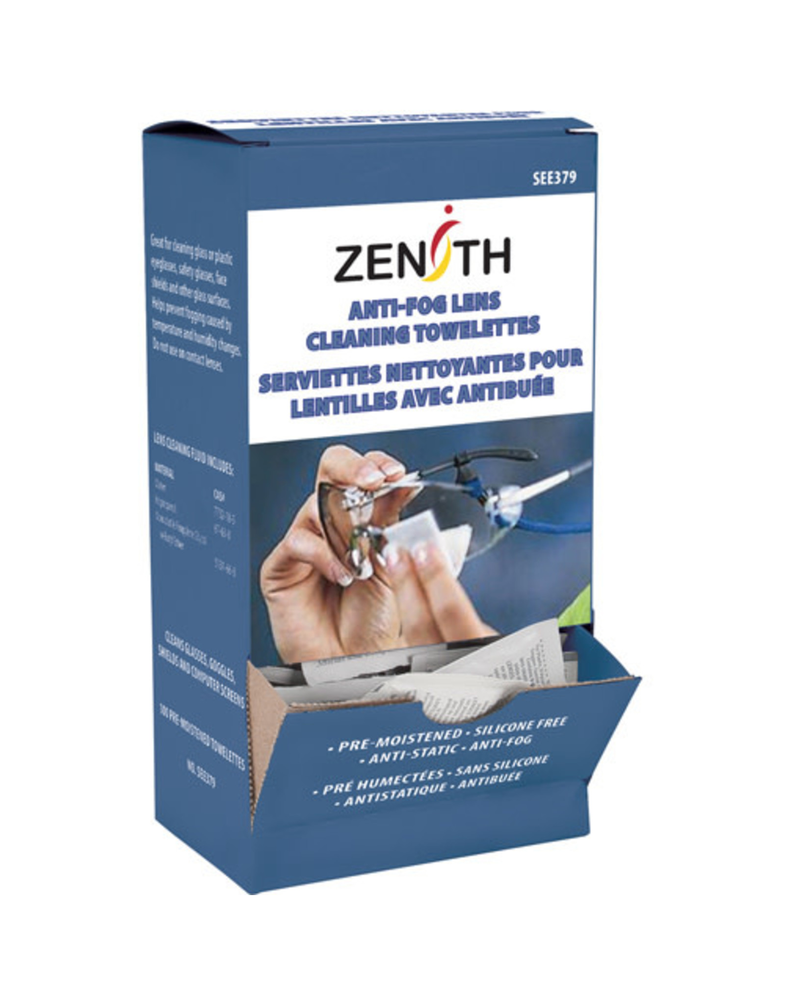 Zenith Lens Cleaning Wipes w/Anti-Fog, 100/Bx