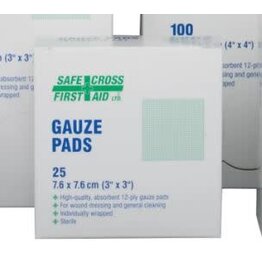 Safecross Safecross Gauze Pads, Sterile, 3" x 3", 25/Pack