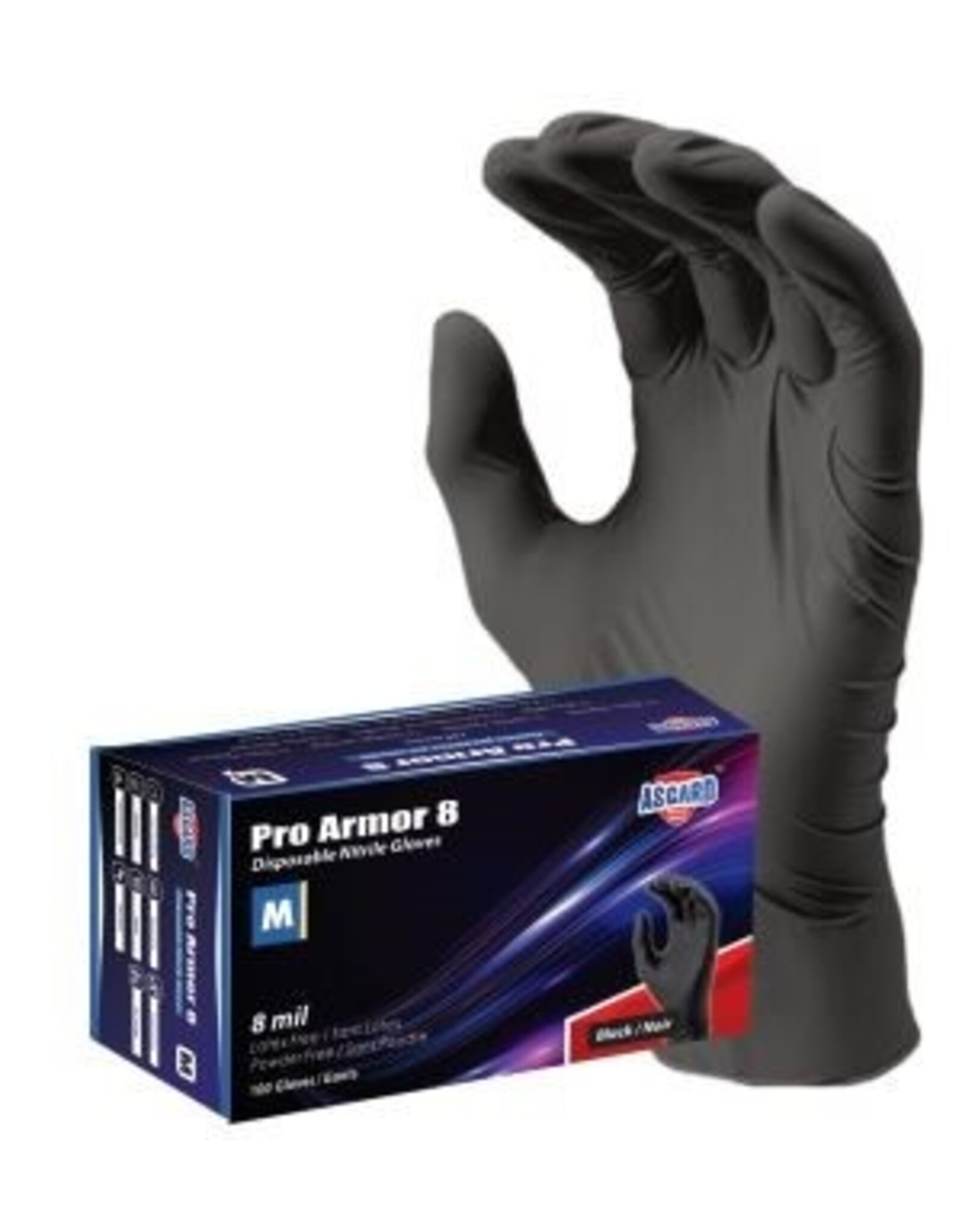 Asgard Pro Armor 8 Mil Black Nitrile Gloves (100)
