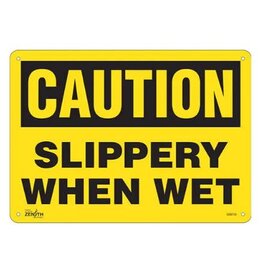 Caution Slippery When Wet Sign, Plastic, 10" x 14"